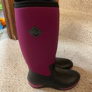 Tall magenta muck boots